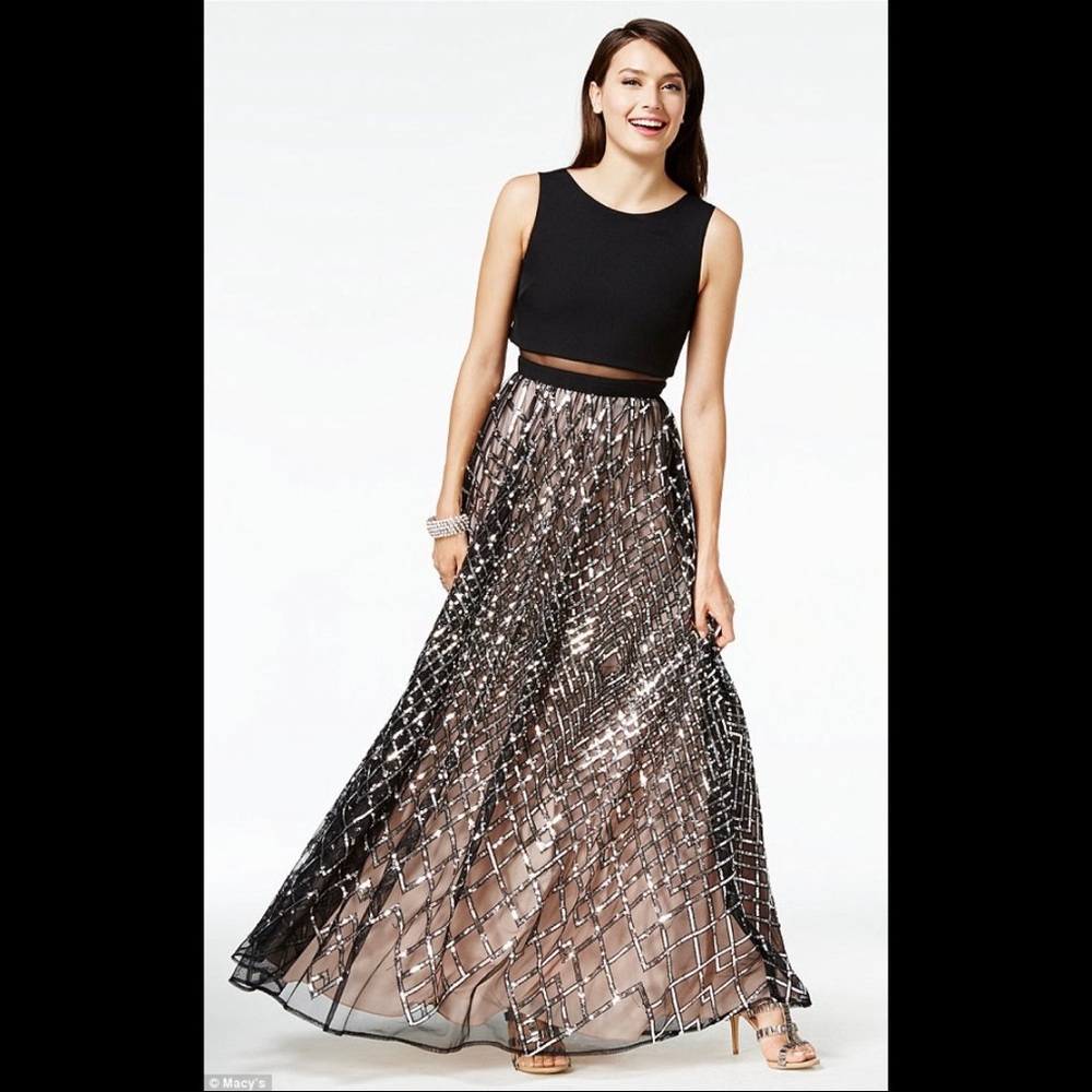 Beautiful Black & Blush Pink Sparkly Prom Dress